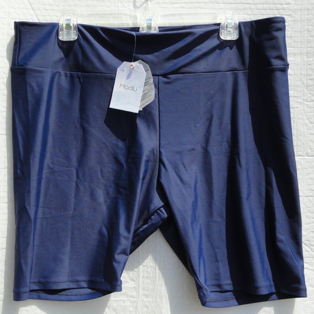 Modli Navy Blue Plus Mid Thigh Swim Shorts Swim Suit Bottoms Women's Size 1X NWT